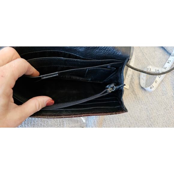 Brighton Leather Croc Embossed Crossbody Shoulder Bag Women Brown Black - Picture 9 of 14